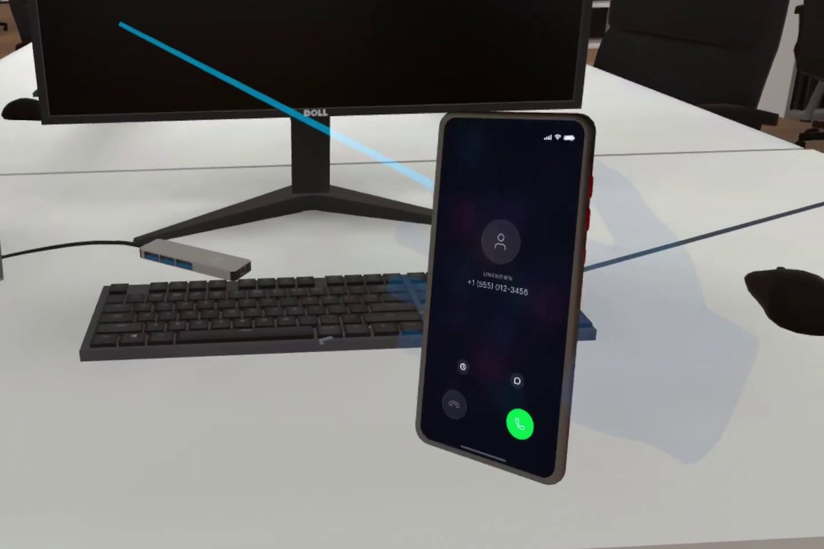 Smartphone mit einem eingehenden Anruf von einer unbekannten Nummer im VR-Training